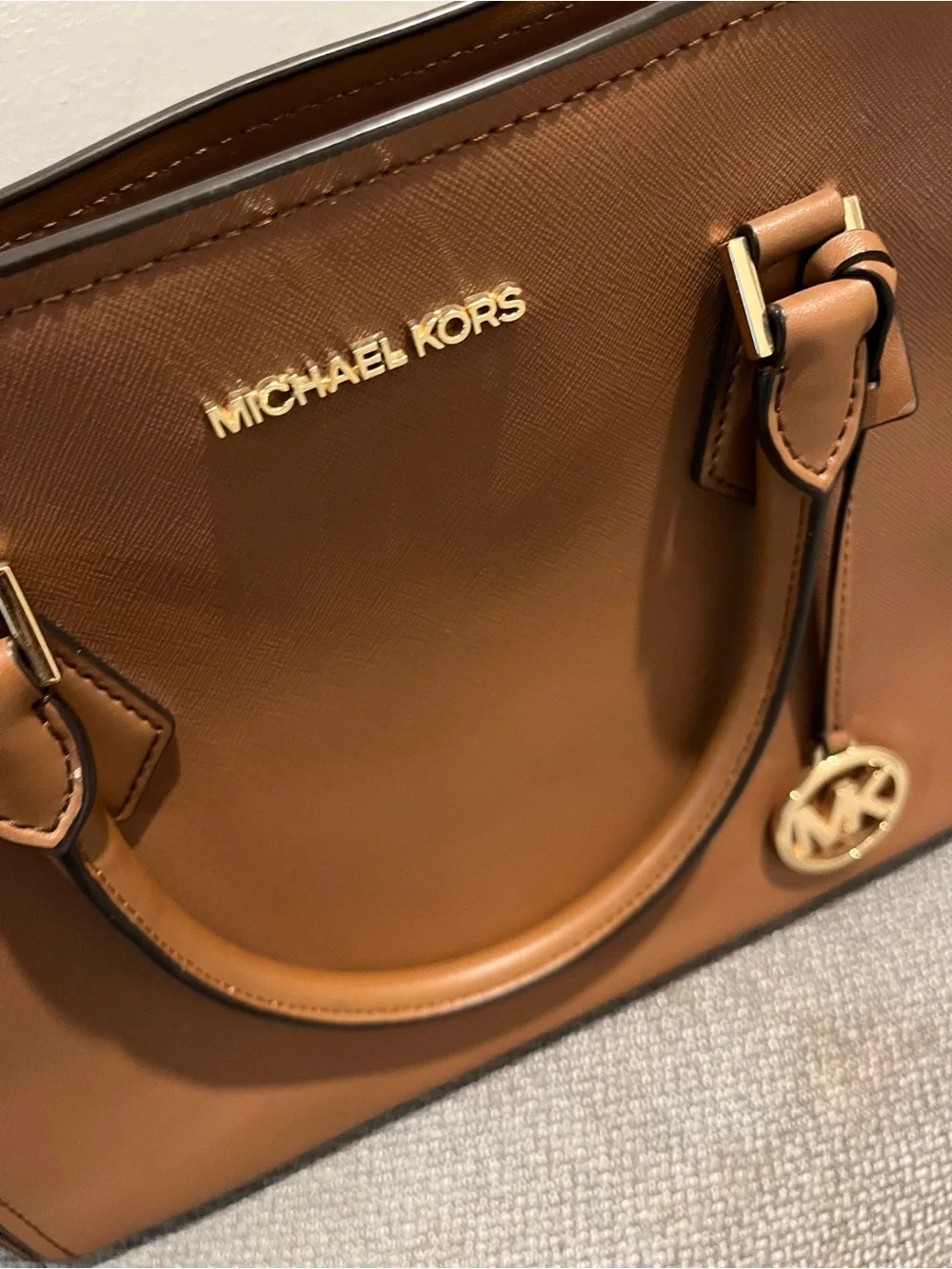 MICHAEL KORS Saffiano Leather Satchel in Luggage Brown with Gold Hardware - Picture 6 of 7